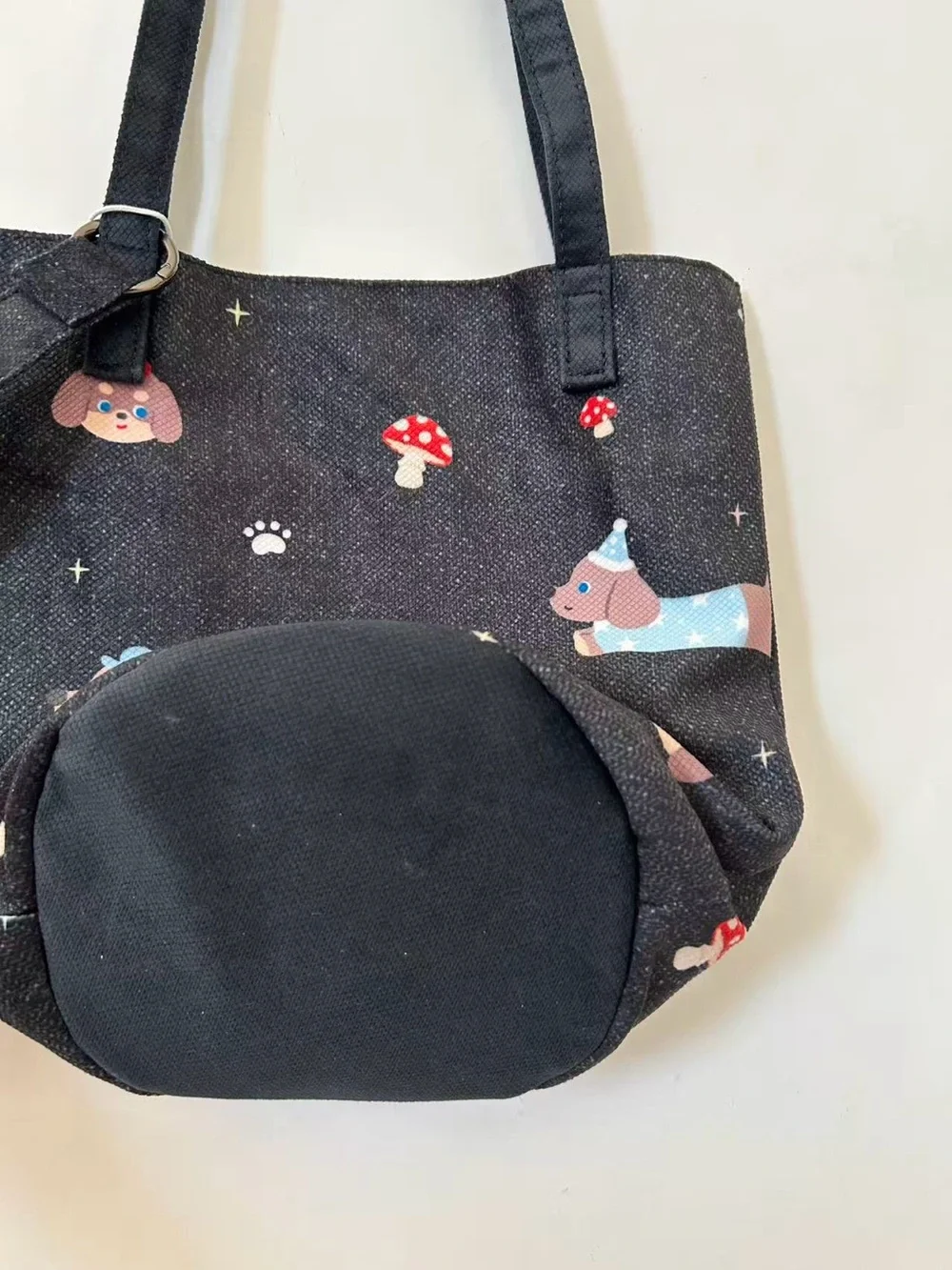 Cute Black Dog Print Tote Bag